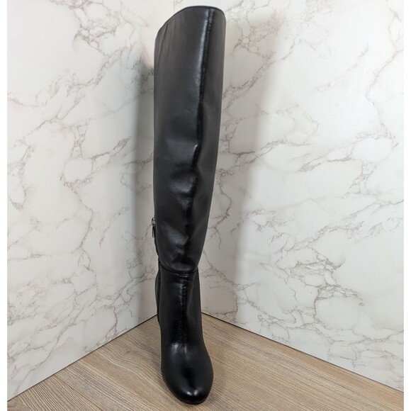 Nine West Women's Sancha Black Leather Knee-High Stiletto Boots Wide Calf 6.5 - Picture 5 of 14